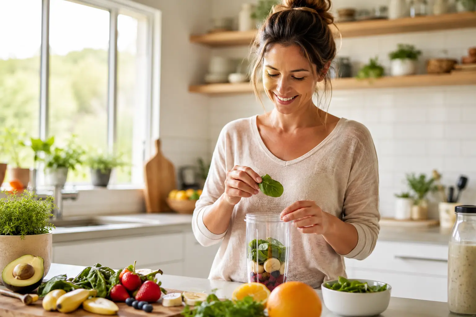 Healthy foods on a kitchen table